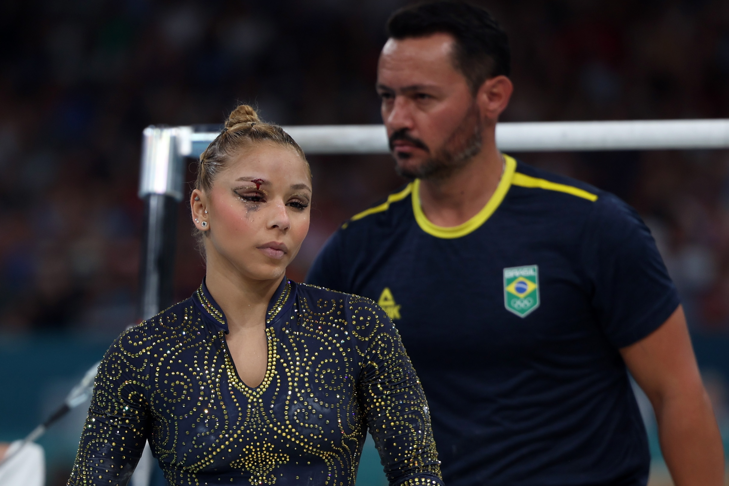 Flavia Saraiva seen prior to competing on the Uneven Bars during the Artistic Gymnastics Women's Team Final on July 30, 2024, in Paris, France. | Source: Getty Images