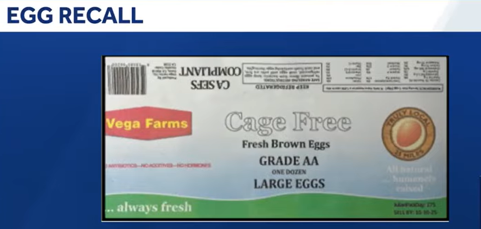 Grade AA brand eggs produced by Vega Farms, as seen from a video post dated December 9, 2025. | Source: YouTube/KCRA3