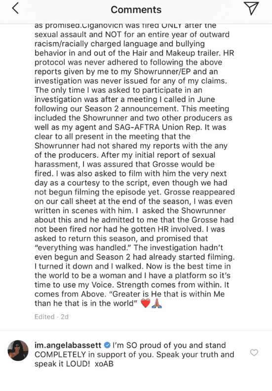 Angela Bassett's Comment on Afton Williamson's Instagram Post | Instagram / Afton Williamson