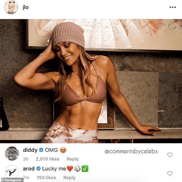 Diddy and Alex Rodriguez's comments on J. Lo's photo | Source: Jennifer Lopez Instagram