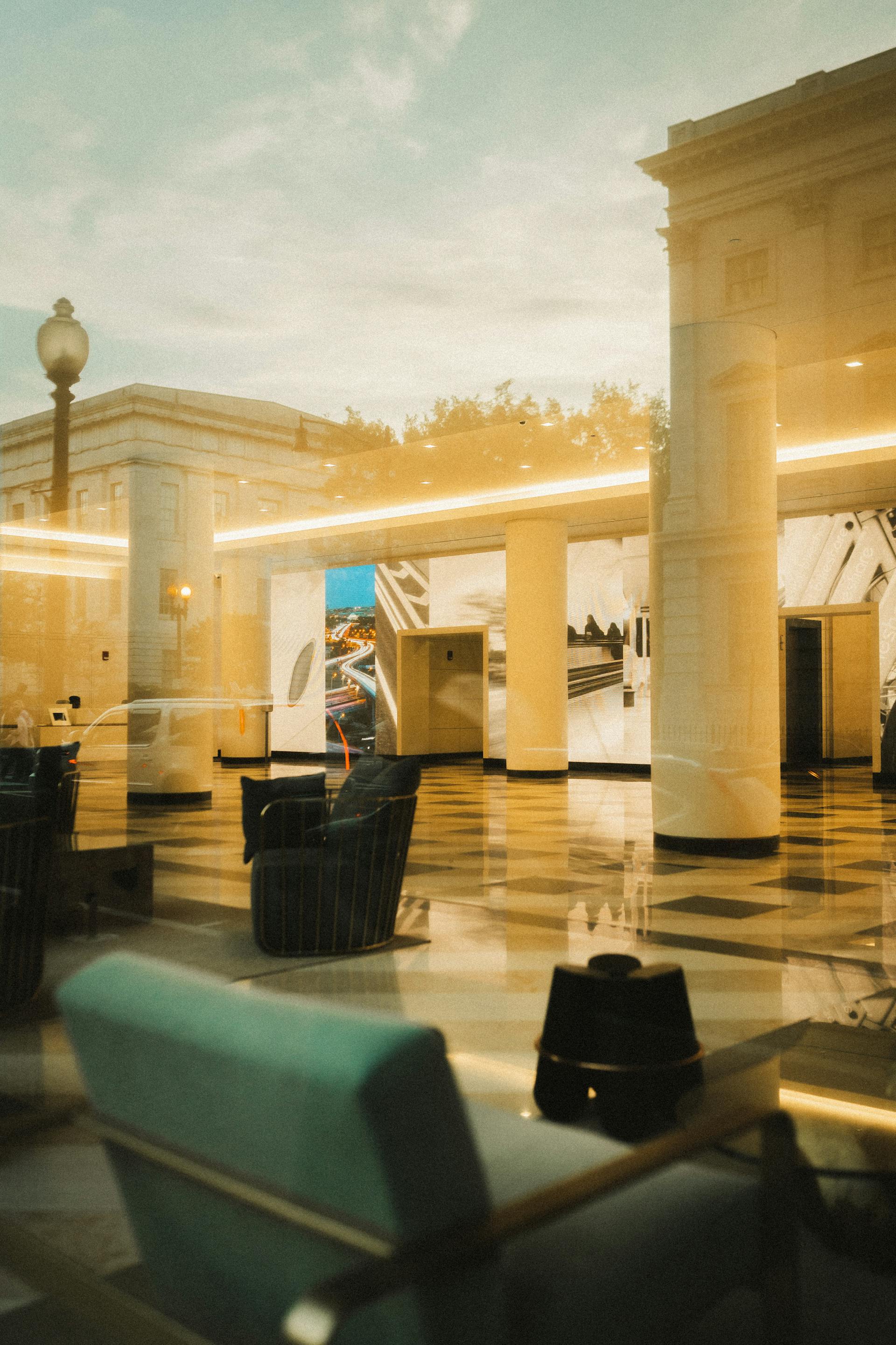 A hotel lobby visible through a window | Source: Pexels
