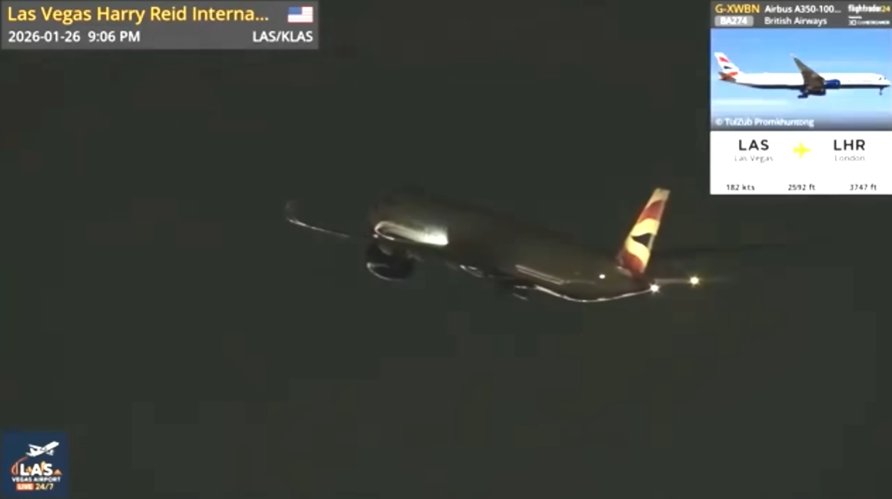 Airbus A350-1000 leaving Harry Reid International Airport on Monday, 26 January 2026. | Source: YouTube/The Independent