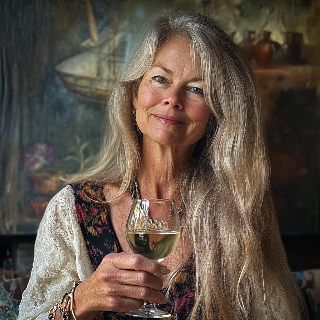 A woman drinking a glass of wine | Source: Midjourney