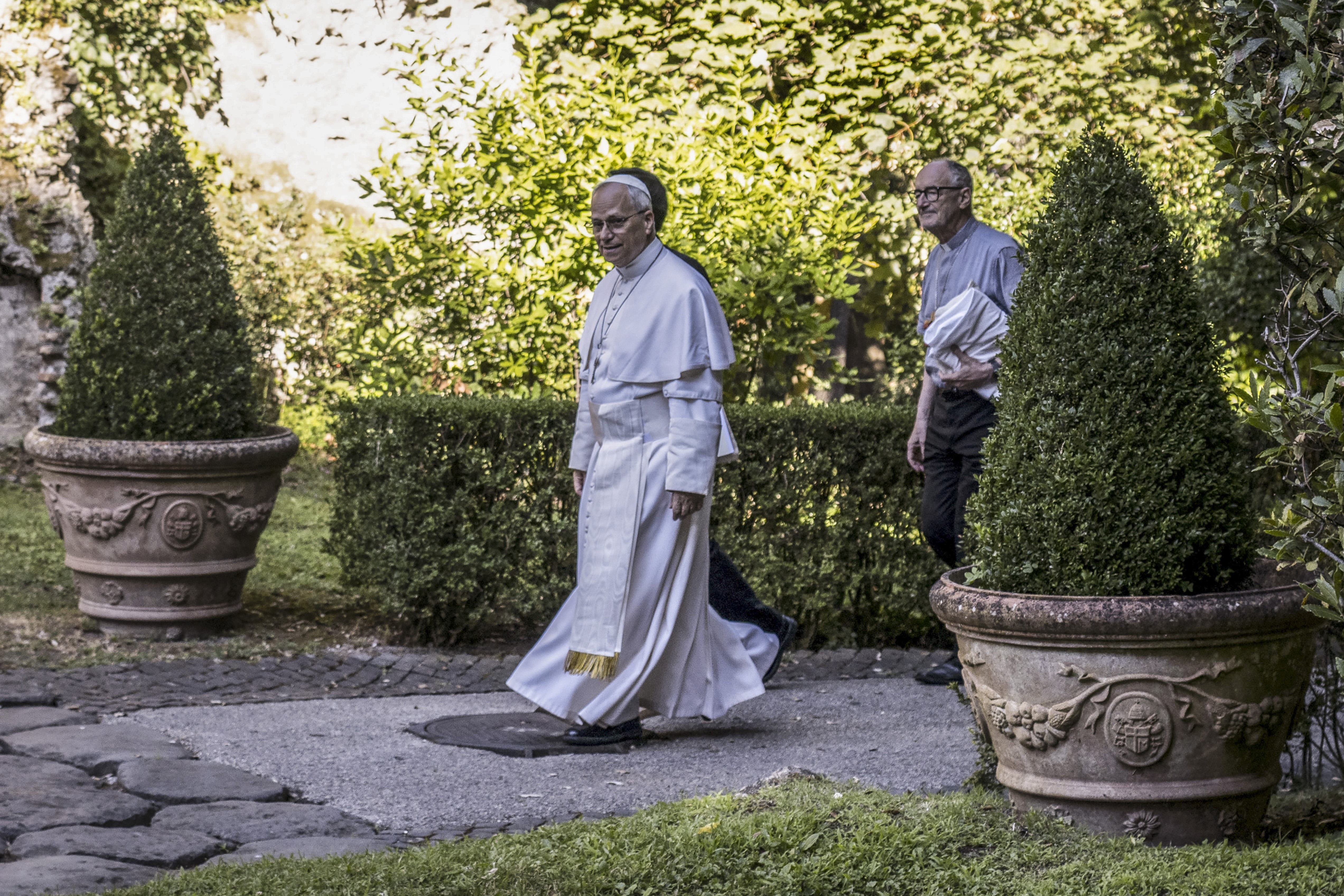 Pope Leo XIV leads a special mass for the Care of Creation in the gardens of the papal residence of Castel Gandolfo on July 9, 2025, in Albano Laziale, Italy. | Source: Getty Images