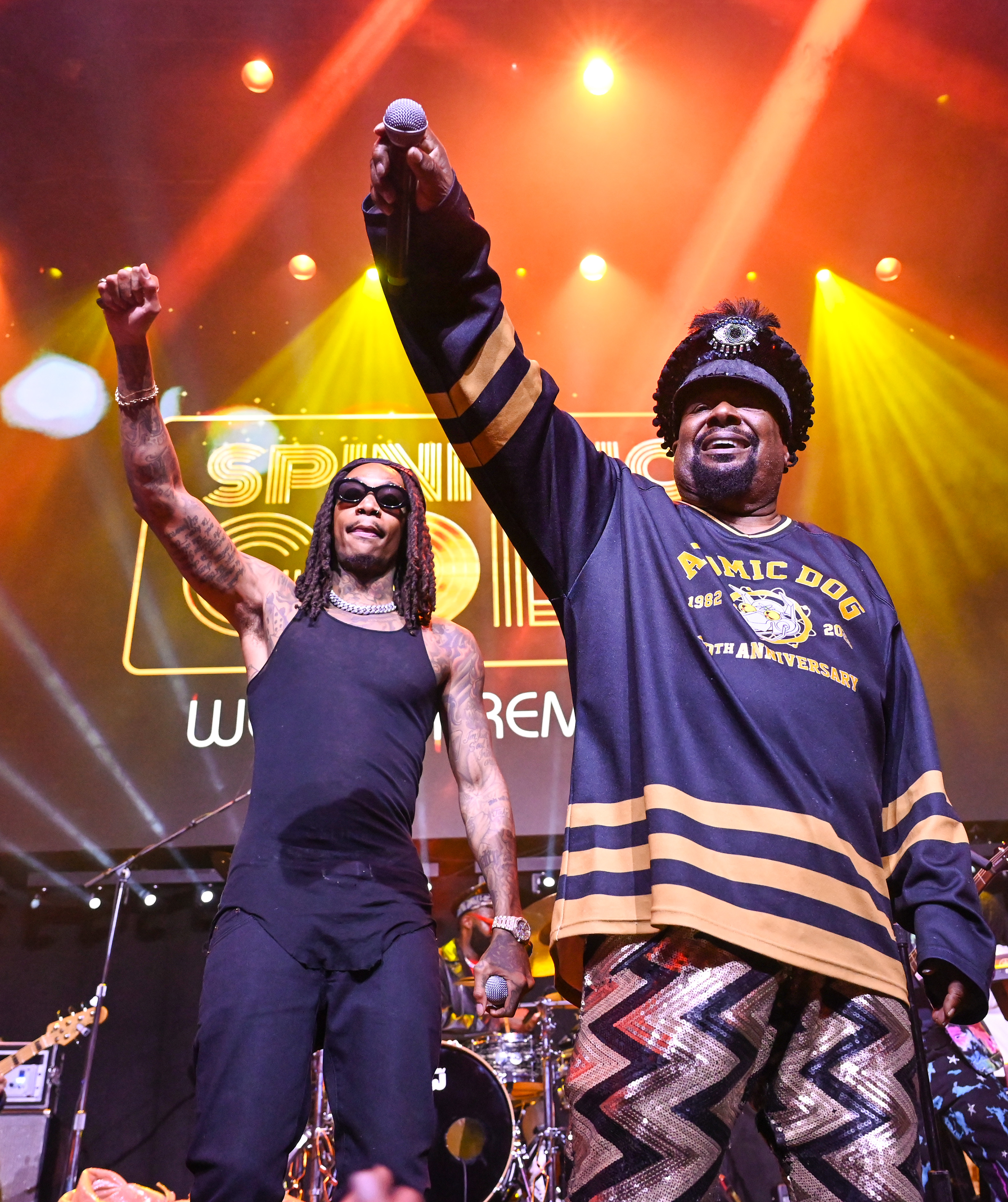 Wiz Khalifa and George Clinton at the concert celebrating the premiere of "Spinning Gold" on March 29, 2023, in Los Angeles, California. | Source: Getty Images