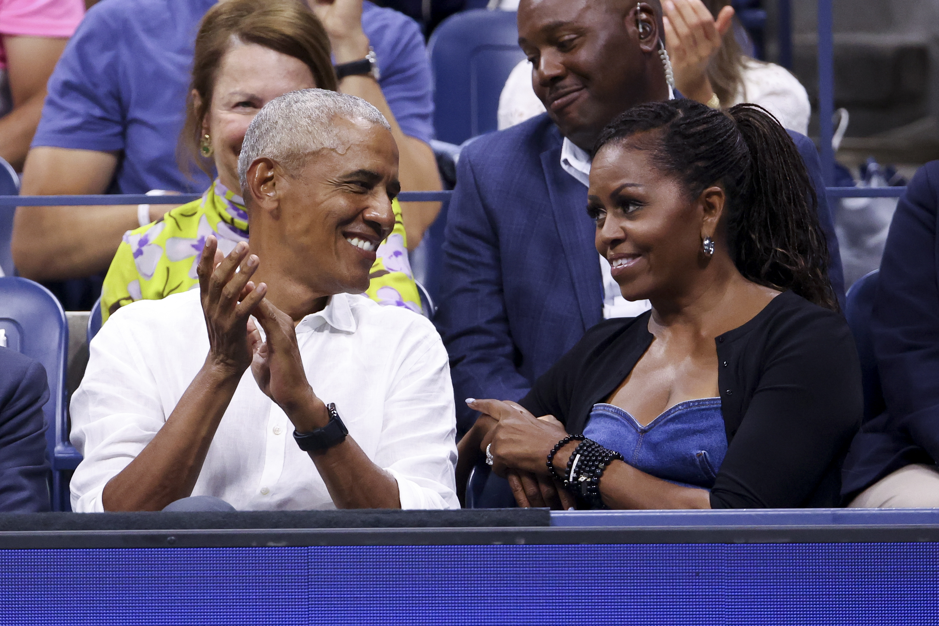 Former President of the United States Barack Obama and Michelle Obama at the men's singles first round match during the 2023 US Open in New York City on August 28, 2023. | Source: Getty Images