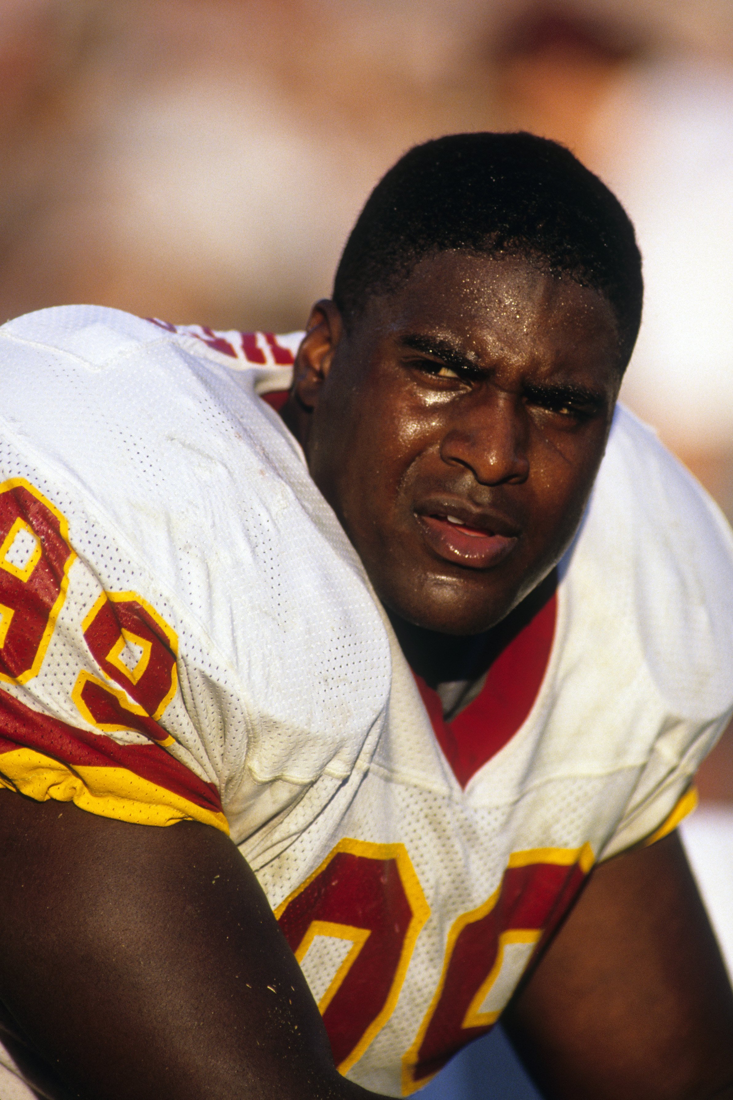 Defensive tackle Tracy Rocker #99 of the Washington Redskins during the game against the Los Angeles Raiders at RFK Stadium on October 29, 1989 in Washington, D.C. | Source: Getty Images