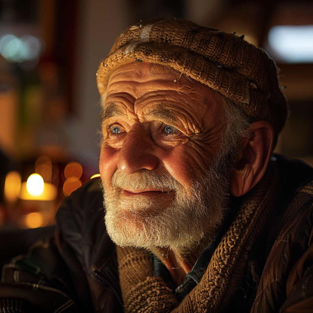 Teary-eyed older man with eyes speaking volumes of his pain | Source: Midjourney