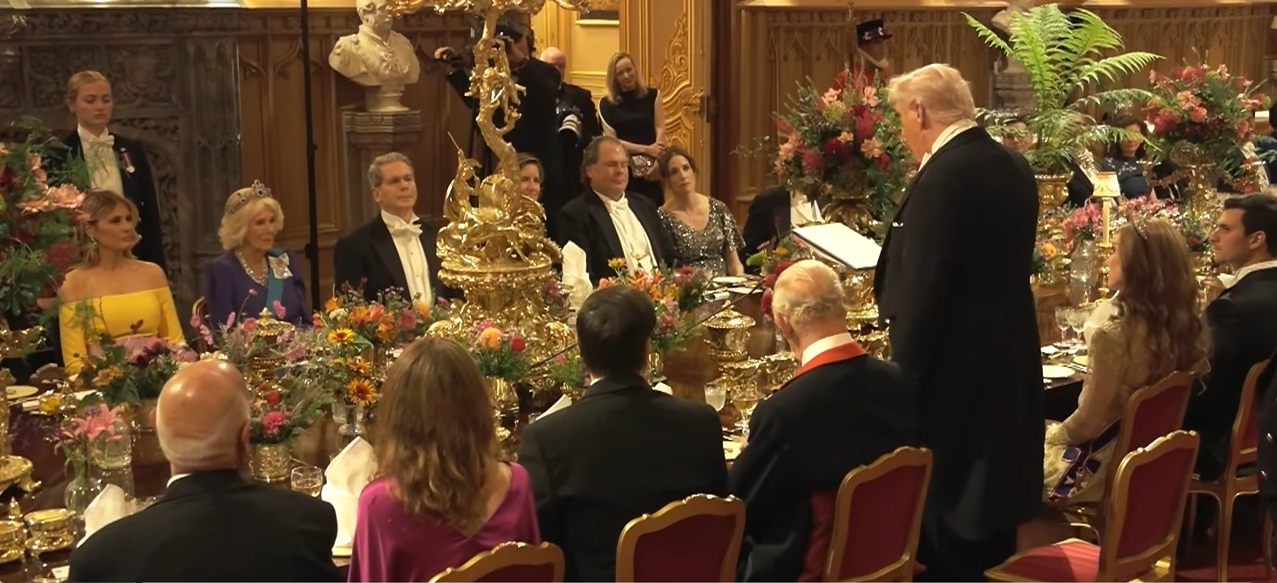 President Trump delivers a speech during the state banquet in Windsor Castle, held on September 17, 2025 | Source: YouTube/@WhiteHouse