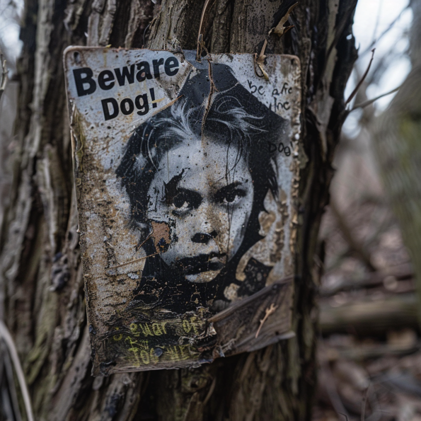 Poster taped to the old oak tree with Danny's face and "Beware of the Dog!" headline | Source: Midjourney