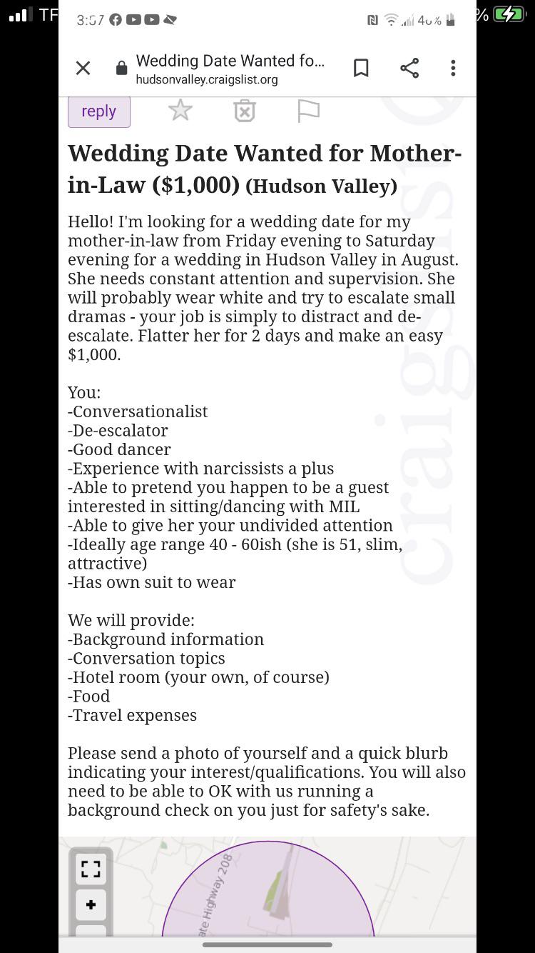 The ad looking for a date for the mother-in-law | Photo: Craigslist/Reddit