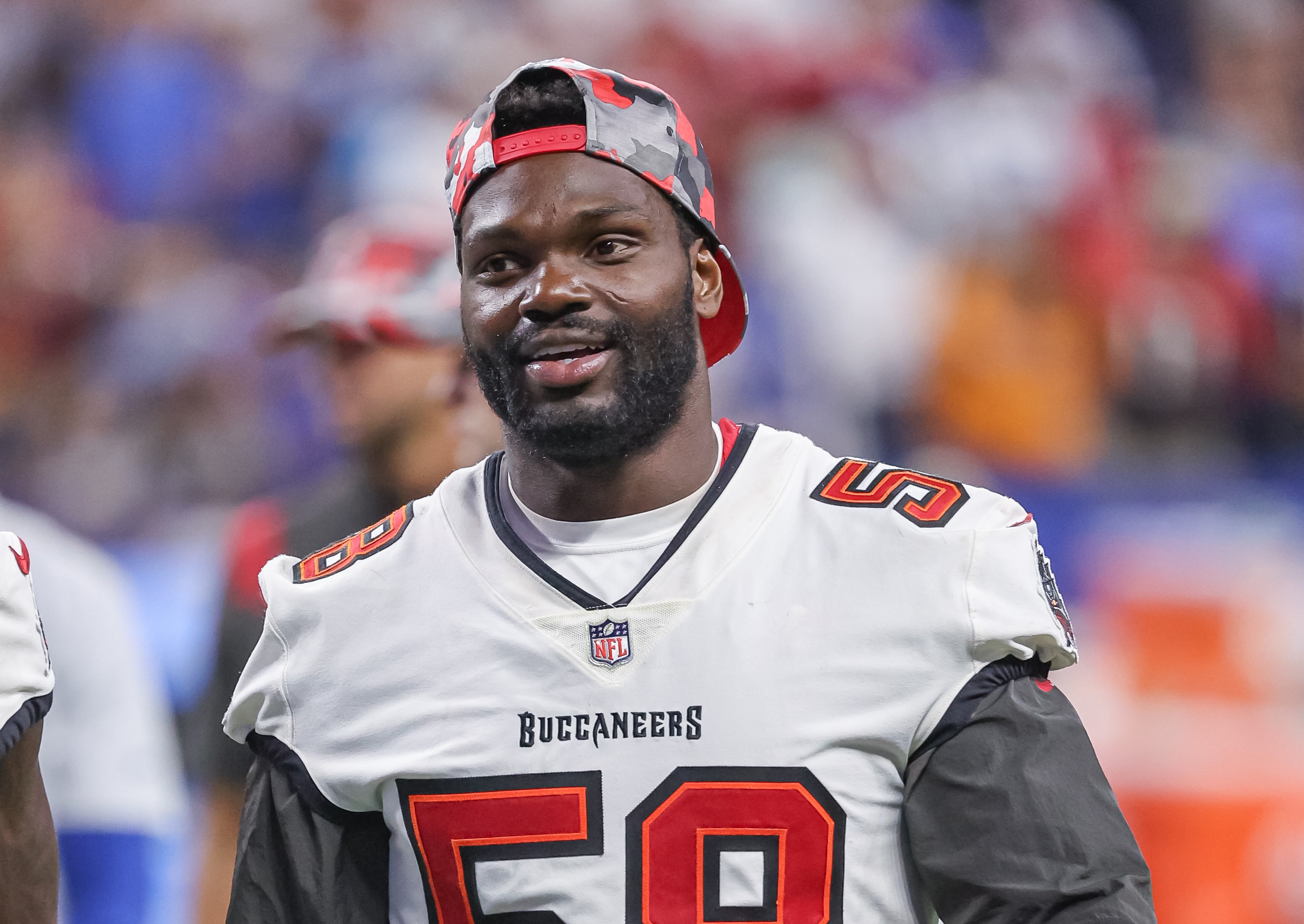 Shaquil Barrett of Tampa Bay Buccaneers at the preseason game against the Indianapolis Colts in 2022, in Indianapolis, Indiana. | Source: Getty Images|