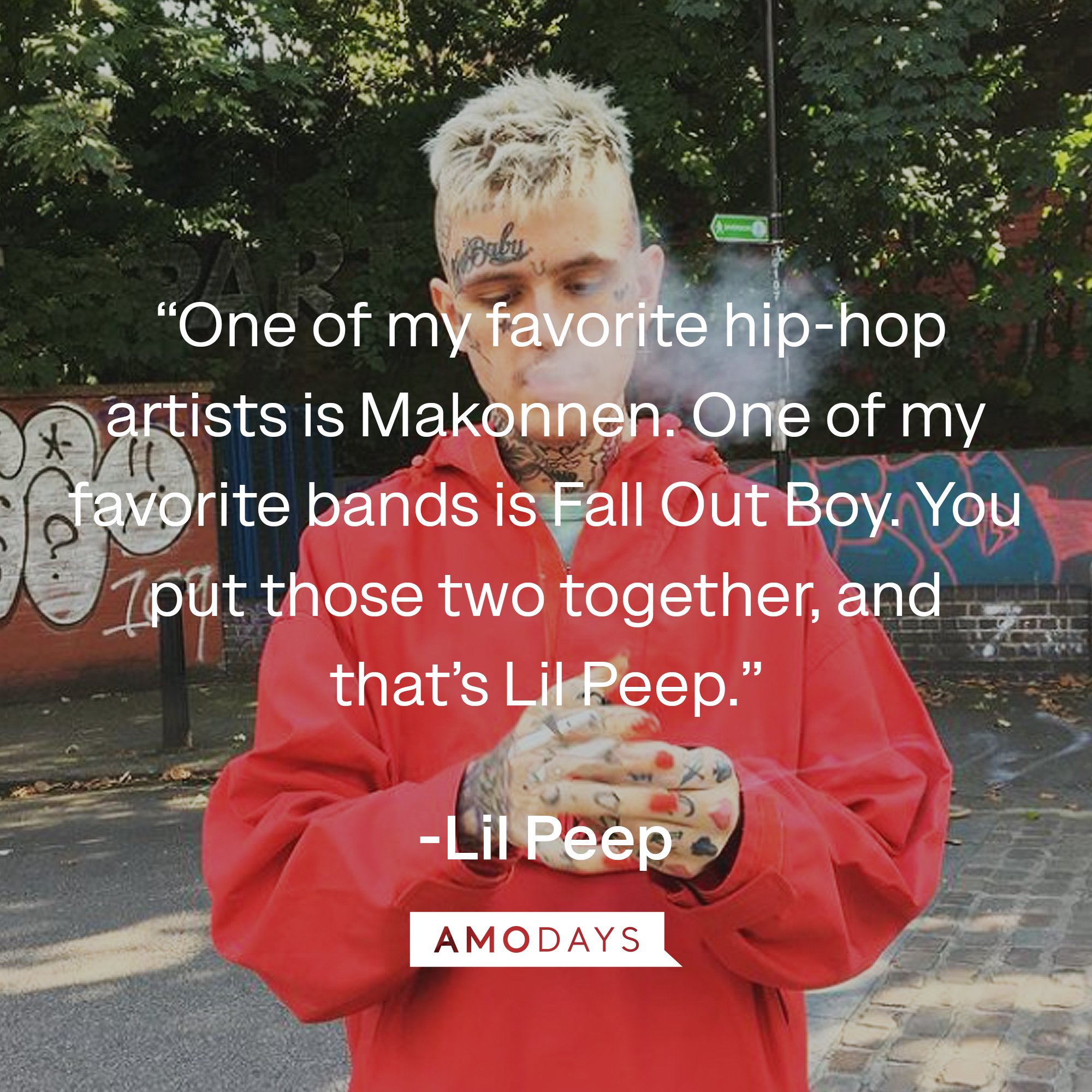 Lil Peep's quote:  “One of my favorite hip-hop artists is Makonnen. One of my favorite bands is Fall Out Boy. You put those two together, and that’s Lil Peep.” | Image: AmoDays