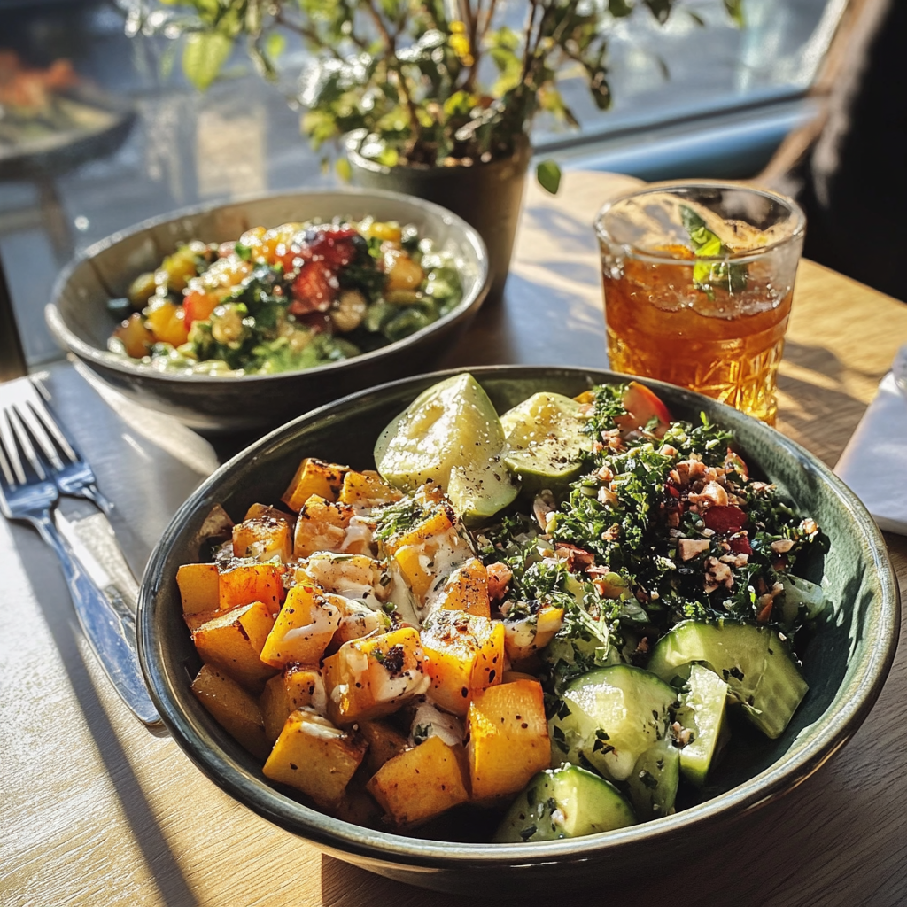 Two vegetarian meals on a table | Source: Midjourney