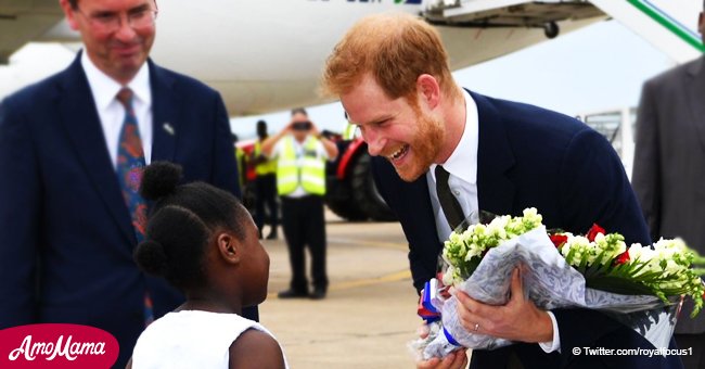 Prince Harry starts a 2-day Zambian tour without Meghan and gets flowers from a cute little girl