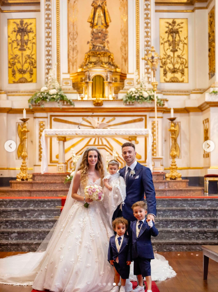 Rute Cardoso and Diogo Jota with their three kids on their wedding day, posted on June 28, 2025. | Source: Instagram/rutecfcardoso14