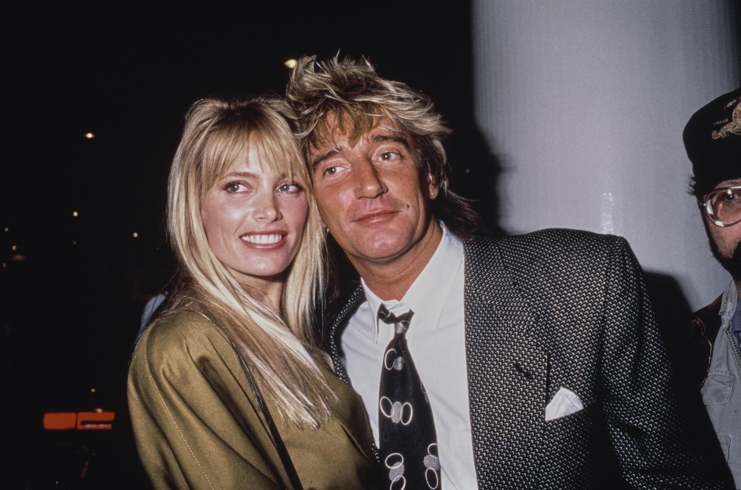 American model Kelly Emberg and her partner, British singer and songwriter Rod Stewart, attend an event at the Carlyle Hotel in New York City on October 25, 1988. | Source: Getty Images