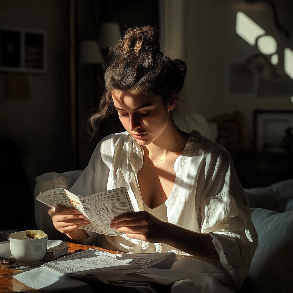 Woman going through her bills | Source: Midjourney