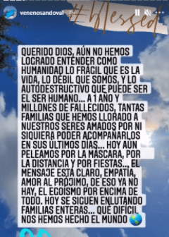 Reflexión de Carolina Sandoval. │ Foto: Captura de Instagram/venenosandoval