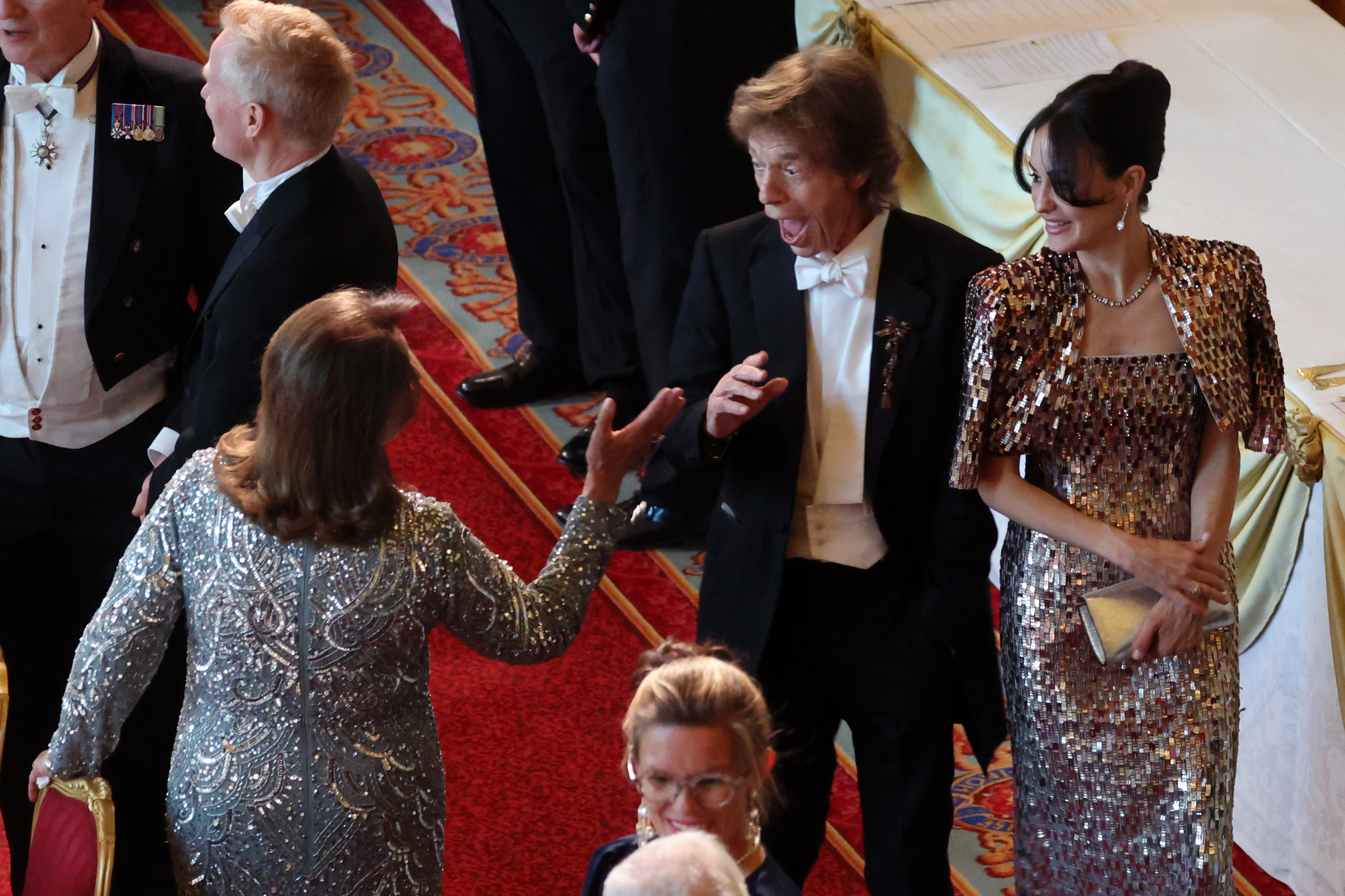 Mick Jagger and Melanie Hamrick at the State Banquet at Windsor Castle on July 8, 2025, in England. | Source: Getty Images
