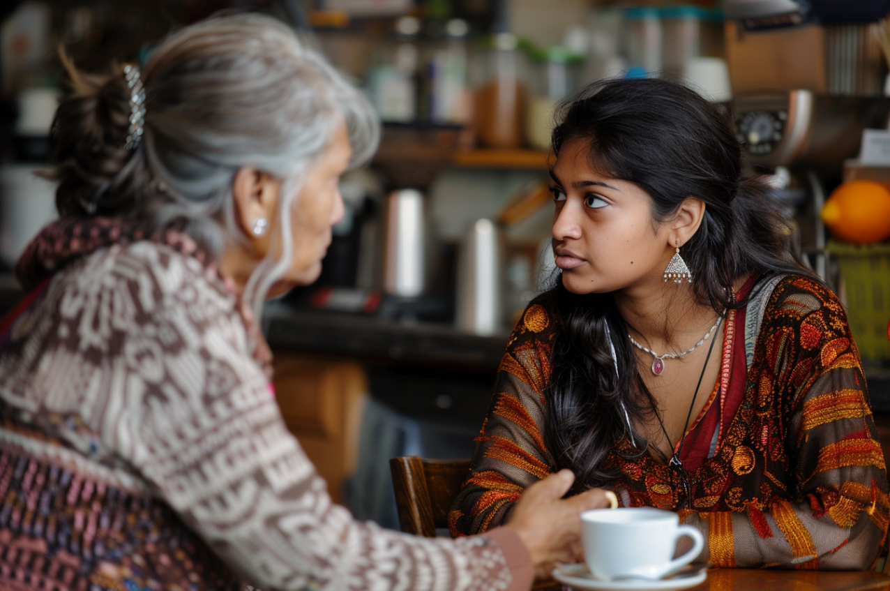 Two women in a coffee shop | Source: Midjourney