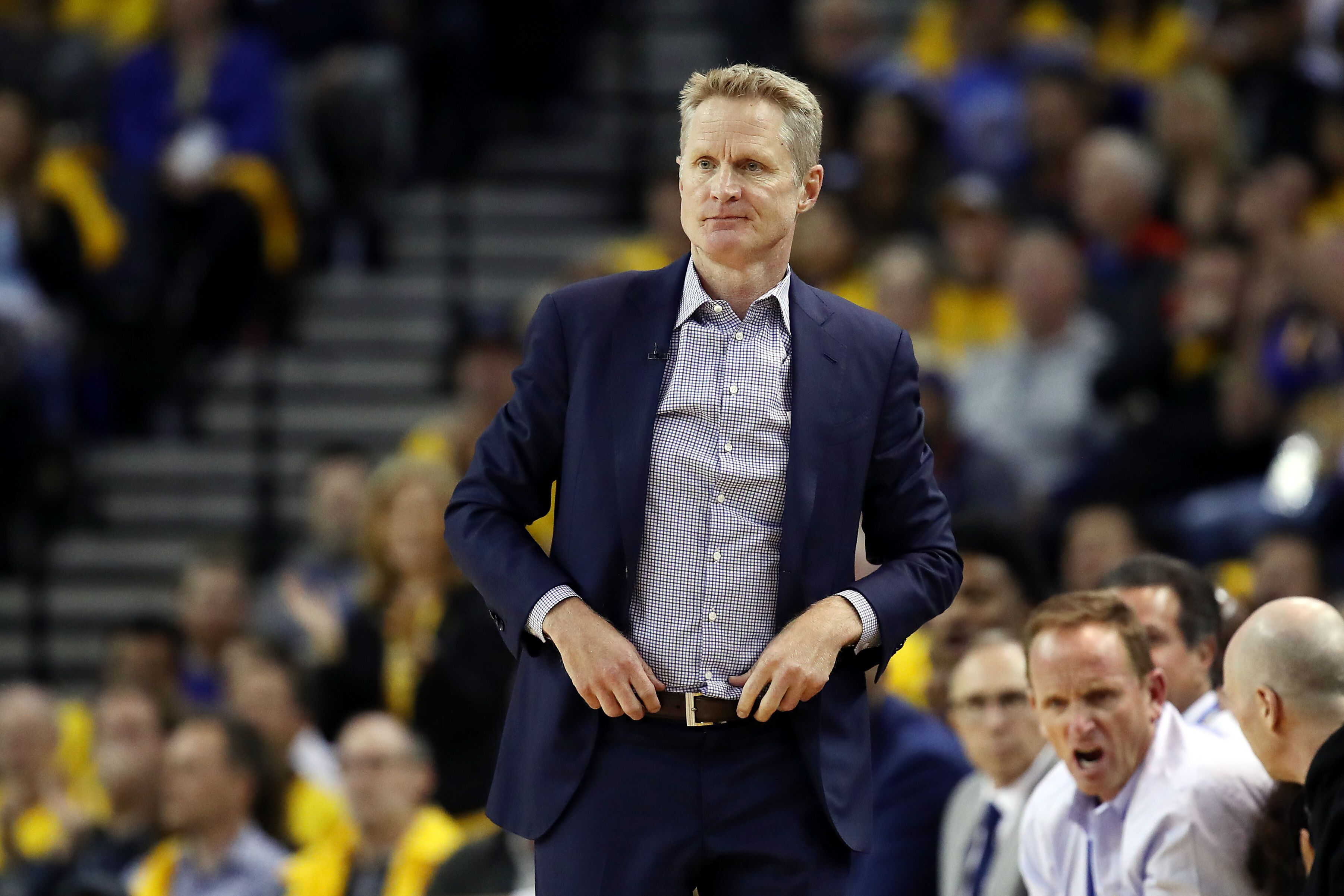 Steve Kerr of the Golden State Warriors at the game against the Portland Trail Blazers in Oakland California, in 2019 | Source: Getty Images