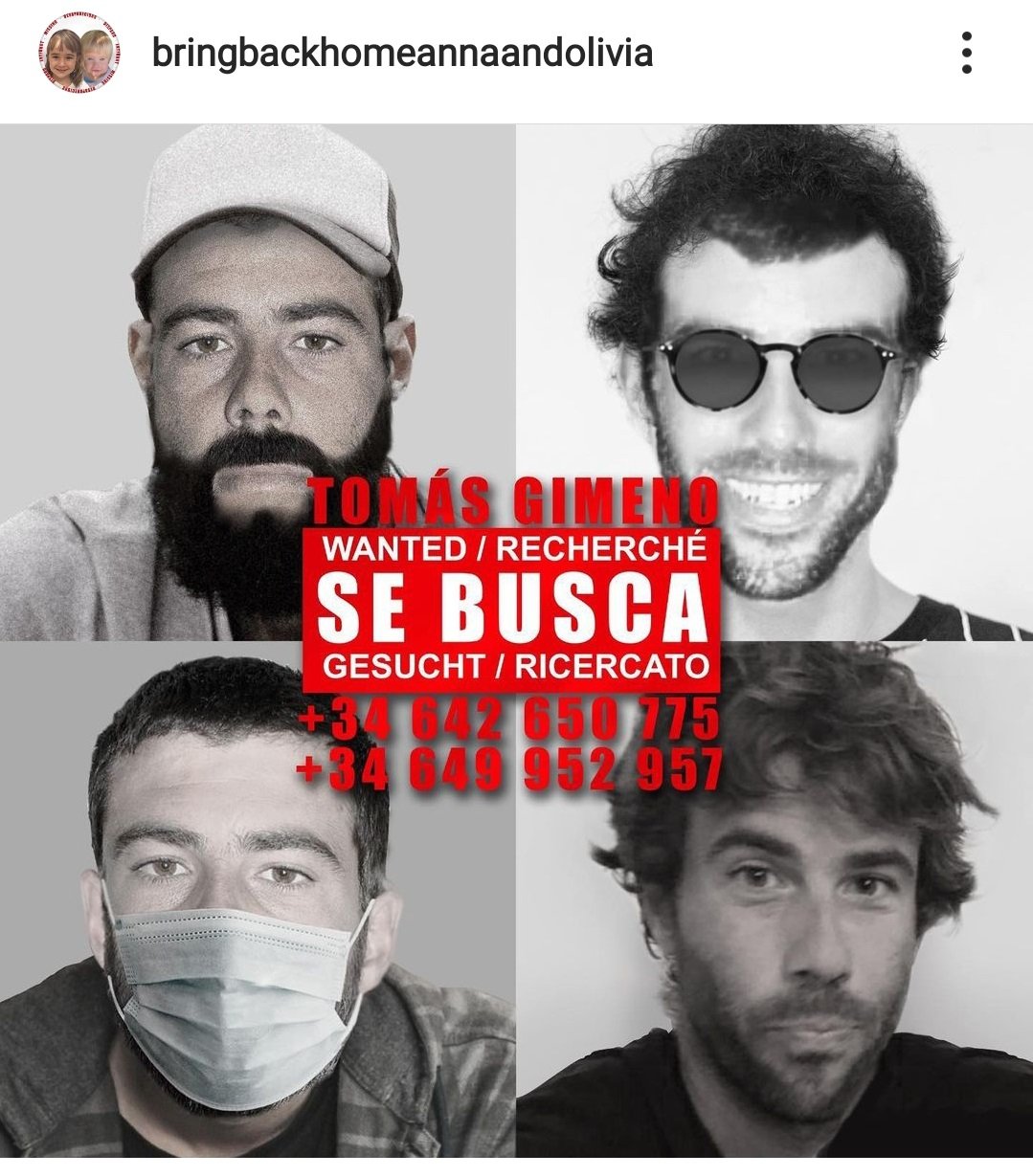 Tomás Gimeno. | Foto: Captura de pantalla de Instagram/bringbackhomeannaandolivia