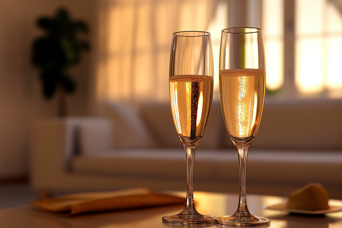 Two glasses of champagne on a table | Source: Midjourney