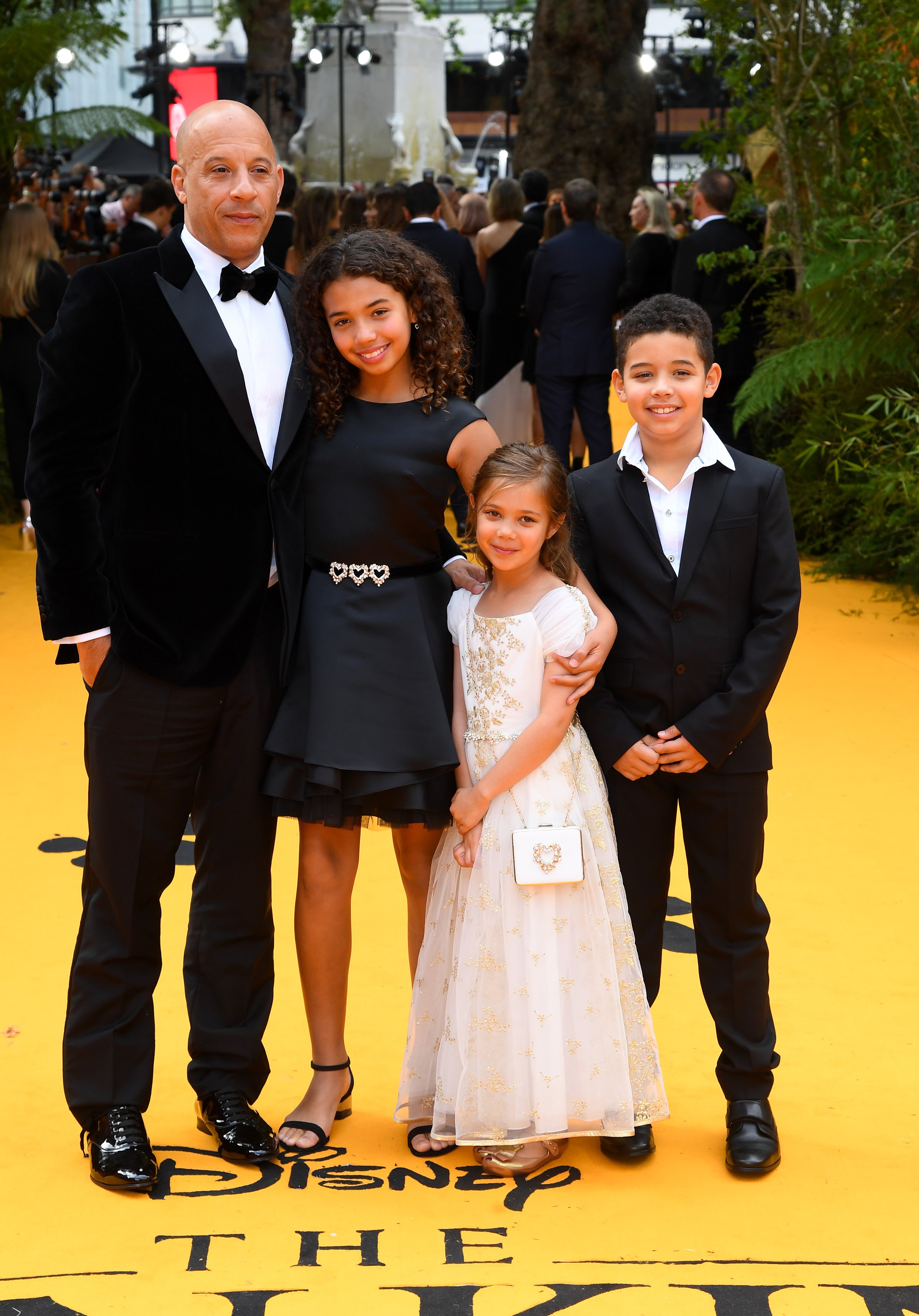 Vin Diesel and his children, Hania Riley Sinclair, Vincent Sinclair and Pauline Sinclair attend "The Lion King" European Premiere on July 14, 2019, in London, England. | Source: Getty Images.