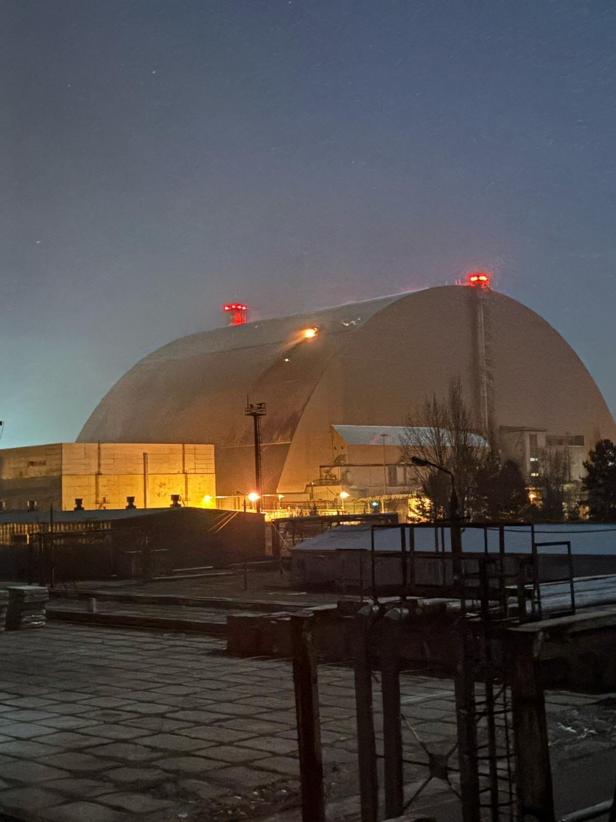 The New Safe Confinement that was damaged during a drone strike in Ukraine, from a post dated February 14, 2025 | Source: X/iaeaorg