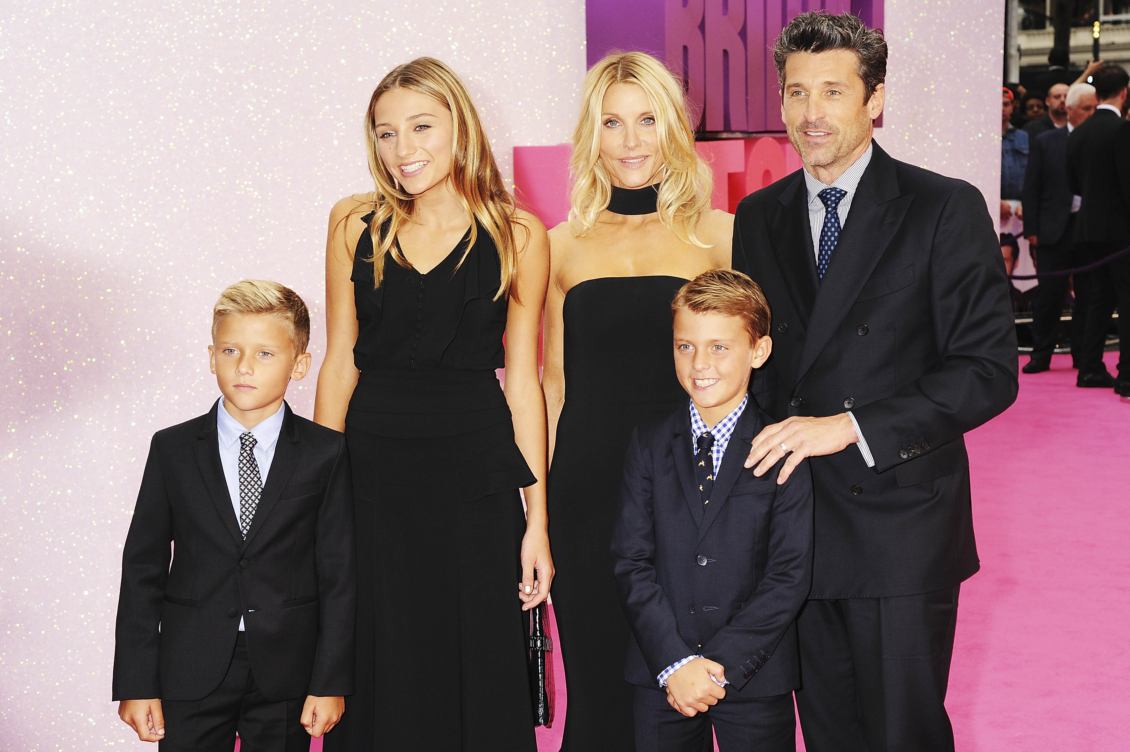 Patrick Dempsey, Jillian Fink, and their kids, Talula, Darby and Sullivan Dempsey at the world premiere for "Bridget Jones's Baby" in London, 2016 | Source: Getty Images