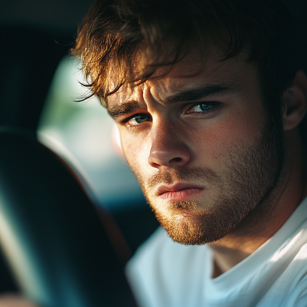 An upset man driving | Source: Midjourney