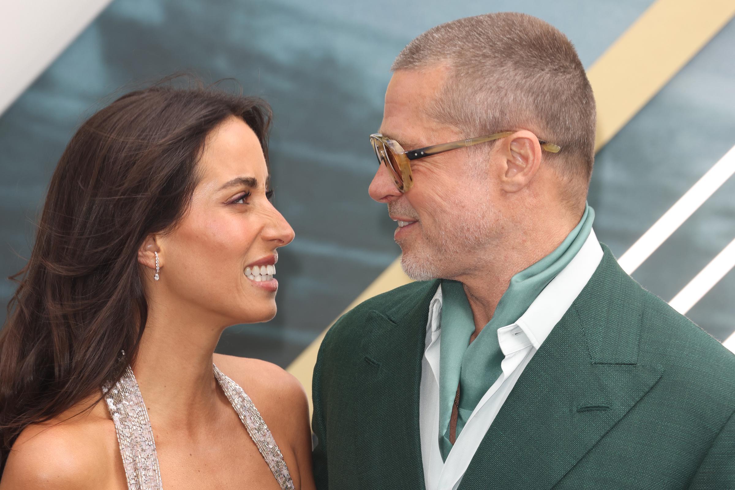 Brad Pitt and Ines De Ramon attend the "F1: The Movie" European premiere at Cineworld Leicester Square on June 23, 2025, in London, England | Source: Getty Images