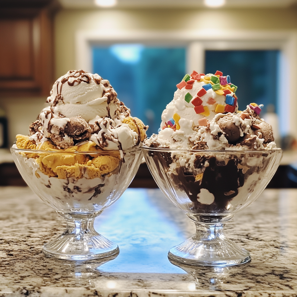 Ice cream sundaes on a counter | Source: Midjourney