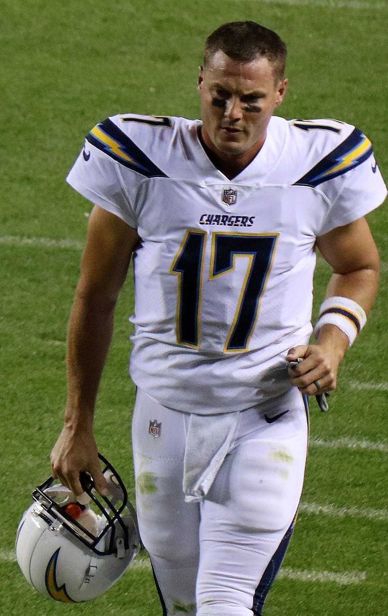 Philip Rivers playing with Rivers with the Los Angeles Chargers in 2017 | Source: Wikimedia Commons/ Jeffrey Beall, Philip Rivers 2017, CC BY 4.0