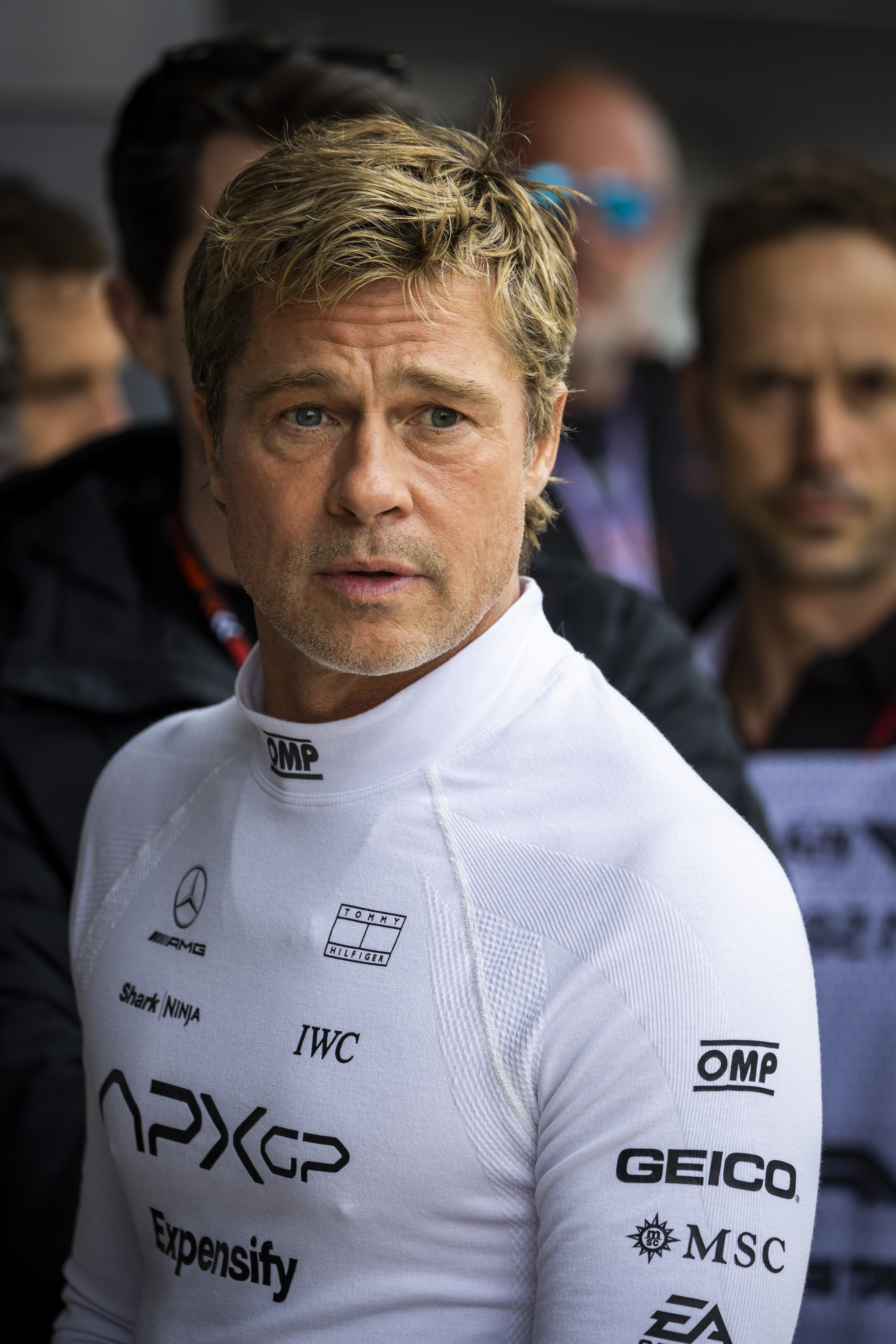 Brad Pitt filming his upcoming movie at the Formula 1 Grand Prix of Great Britain on July 5, 2024, in Northampton, England. | Source: Getty Images