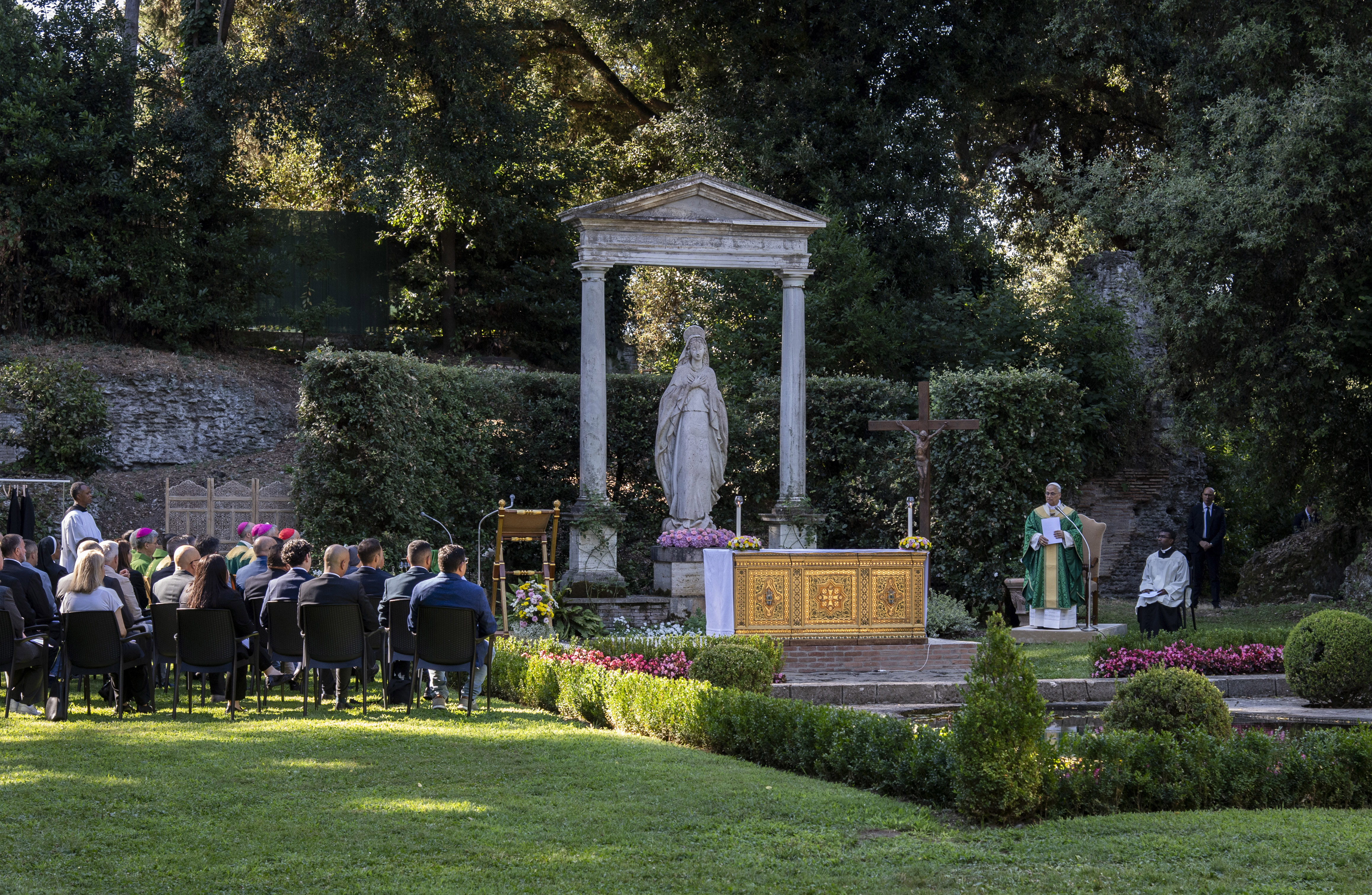 Pope Leo XIV celebrates the Holy Mass for the Care of Creation in the gardens on July 9, 2025, in Castel Gandolfo, Italy. | Source: Getty Images