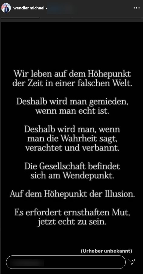 Neuer Instagram Story Beitrag von Michael Wendler I Quelle: instagram.com/wendler.michael