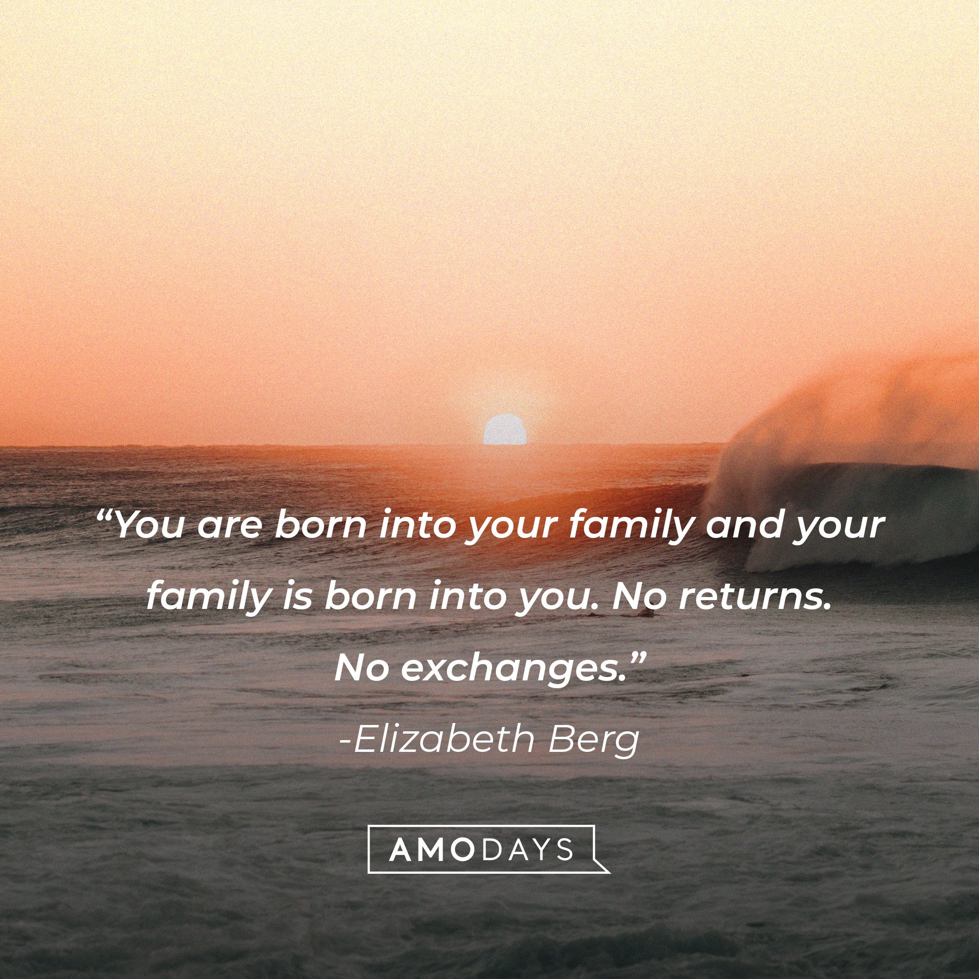 Elizabeth Berg's quote: “You are born into your family and your family is born into you. No returns. No exchanges.” | Image: AmoDays