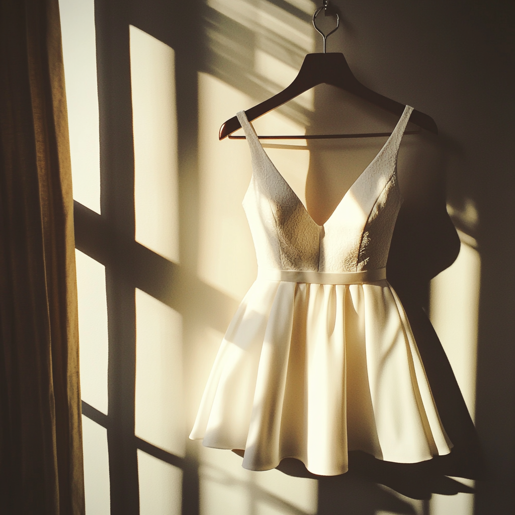 A wedding dress on a hanger | Source: Midjourney