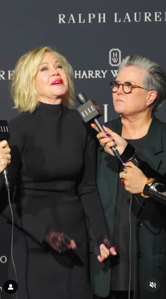 Melanie Griffith answering the interviewer's question with Rosie O'Donnell standing next to her, posted on November 20, 2024 | Source: Instagram/elleusa