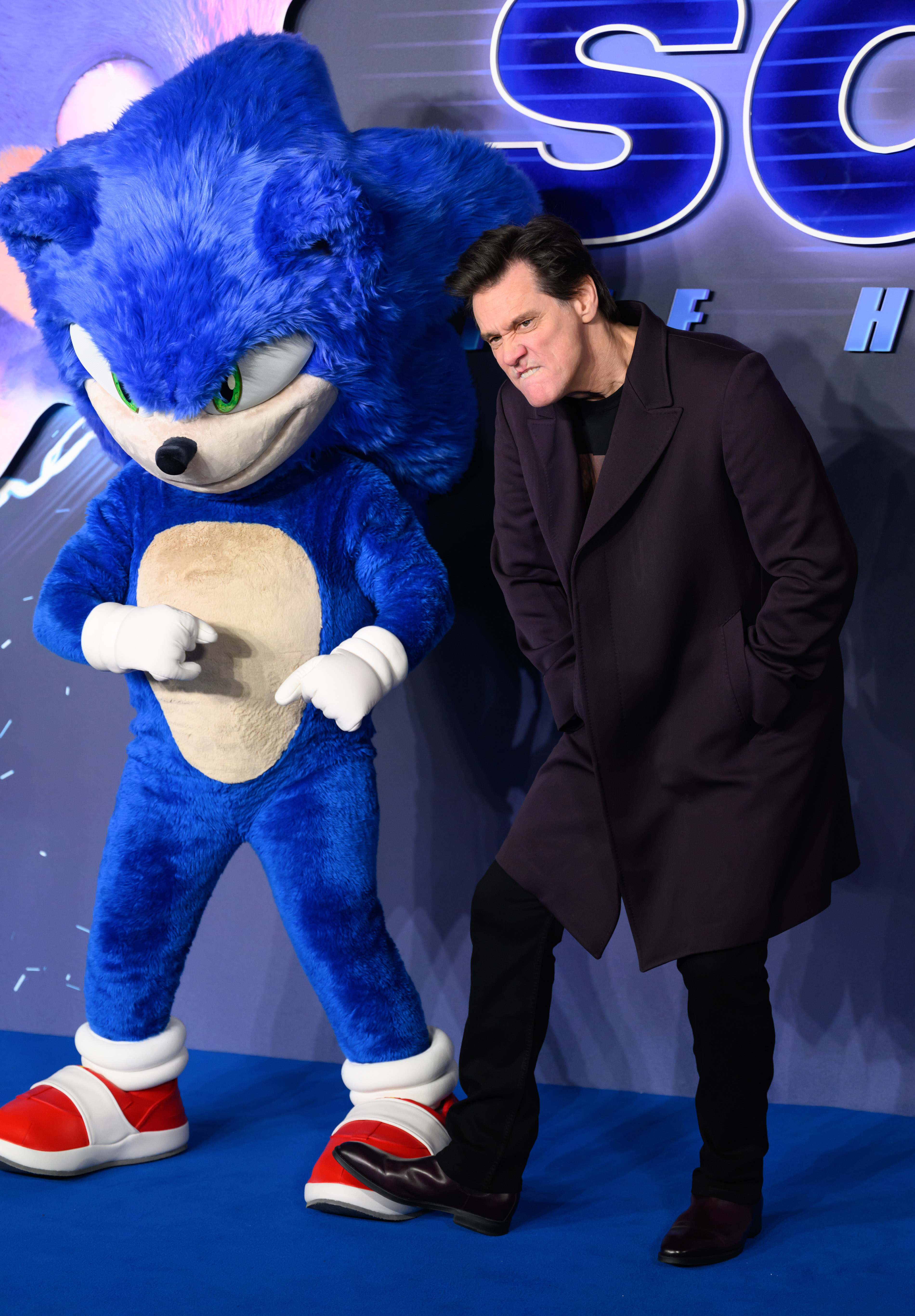 Sonic and Jim Carrey on December 10, 2024, in London, England | Source: Getty Images