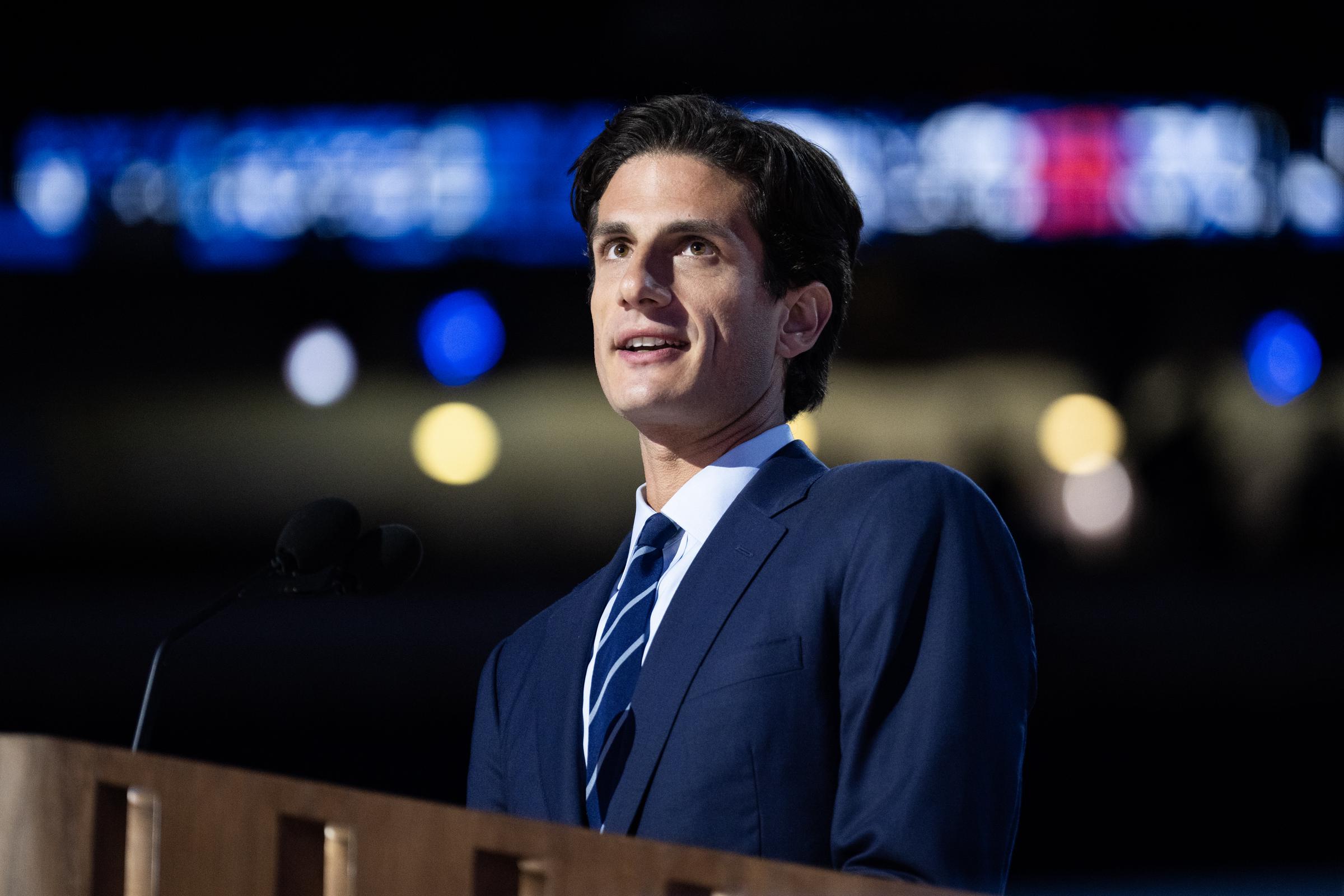 Jack Schlossberg speaking during day two of the 2024 Democratic National Convention in Chicago on August 20. | Source: Getty Images