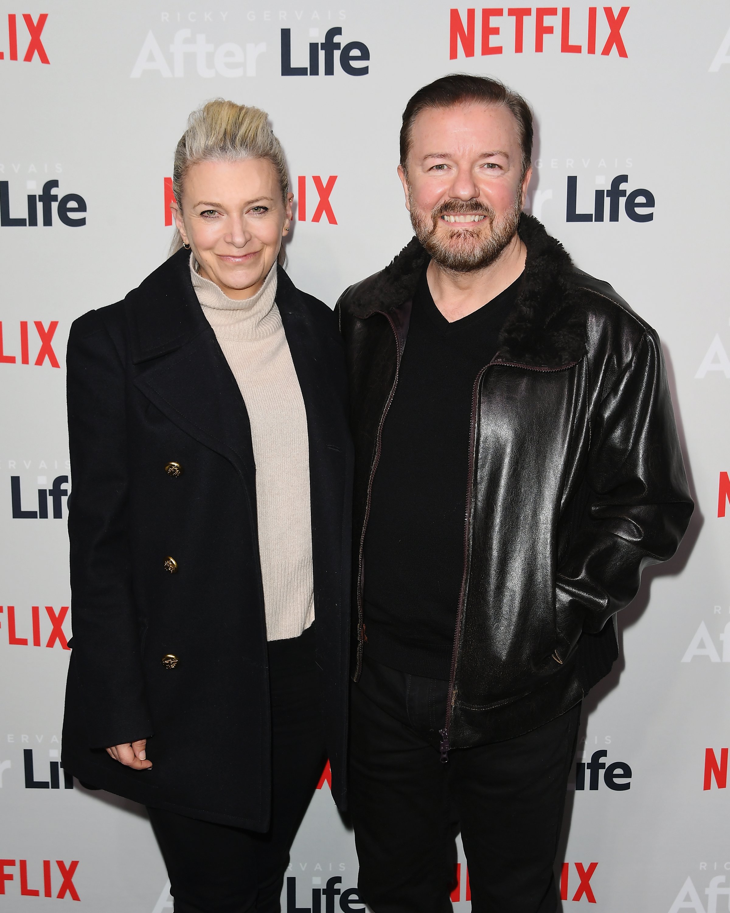 Jane Fallon and comedian Ricky Gervais attends the "After Life" For Your Consideration Event on March 7, 2019 in New York City. | Source: Getty Images