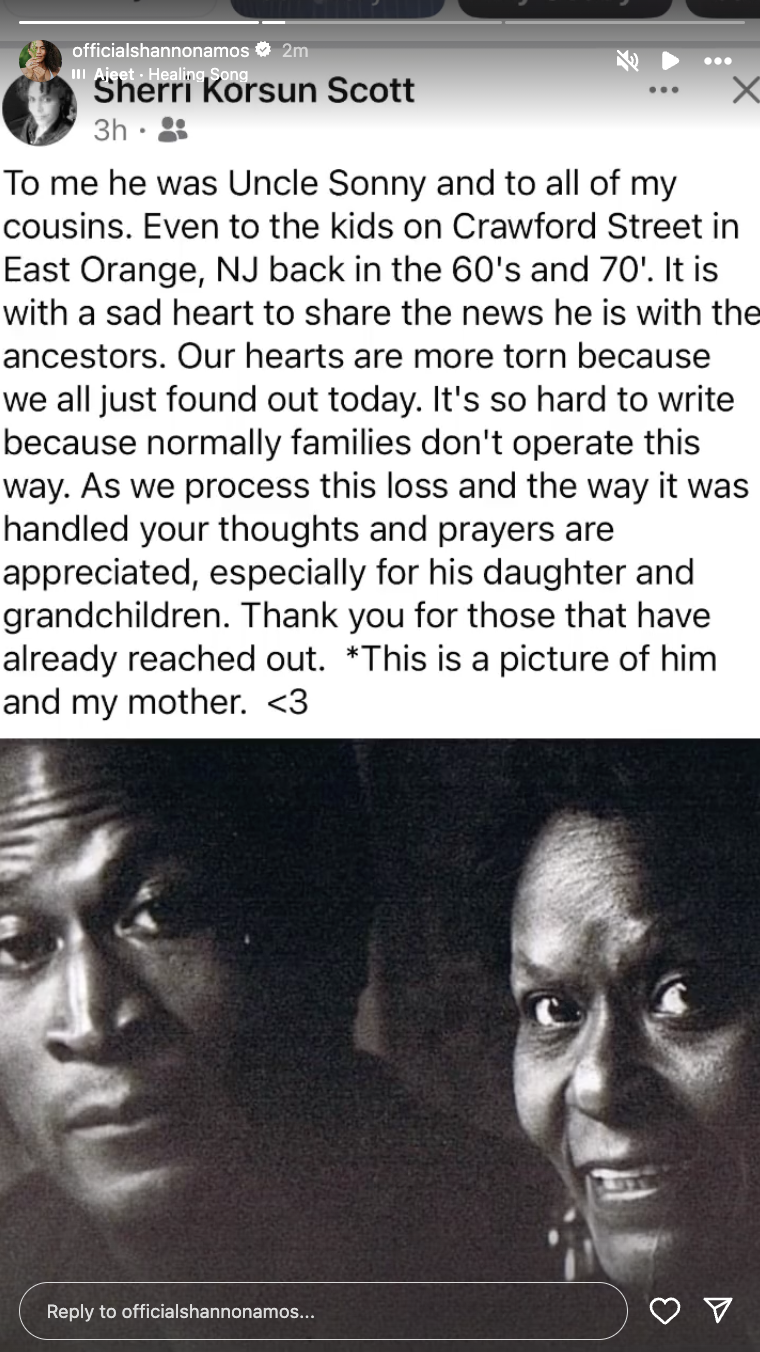 Sherri Korsun pays tribute to her uncle John Amos, from Shannon Amos's Instagram stories dated October 1, 2024 | Source: Instagram/stories/officialshannonamos/