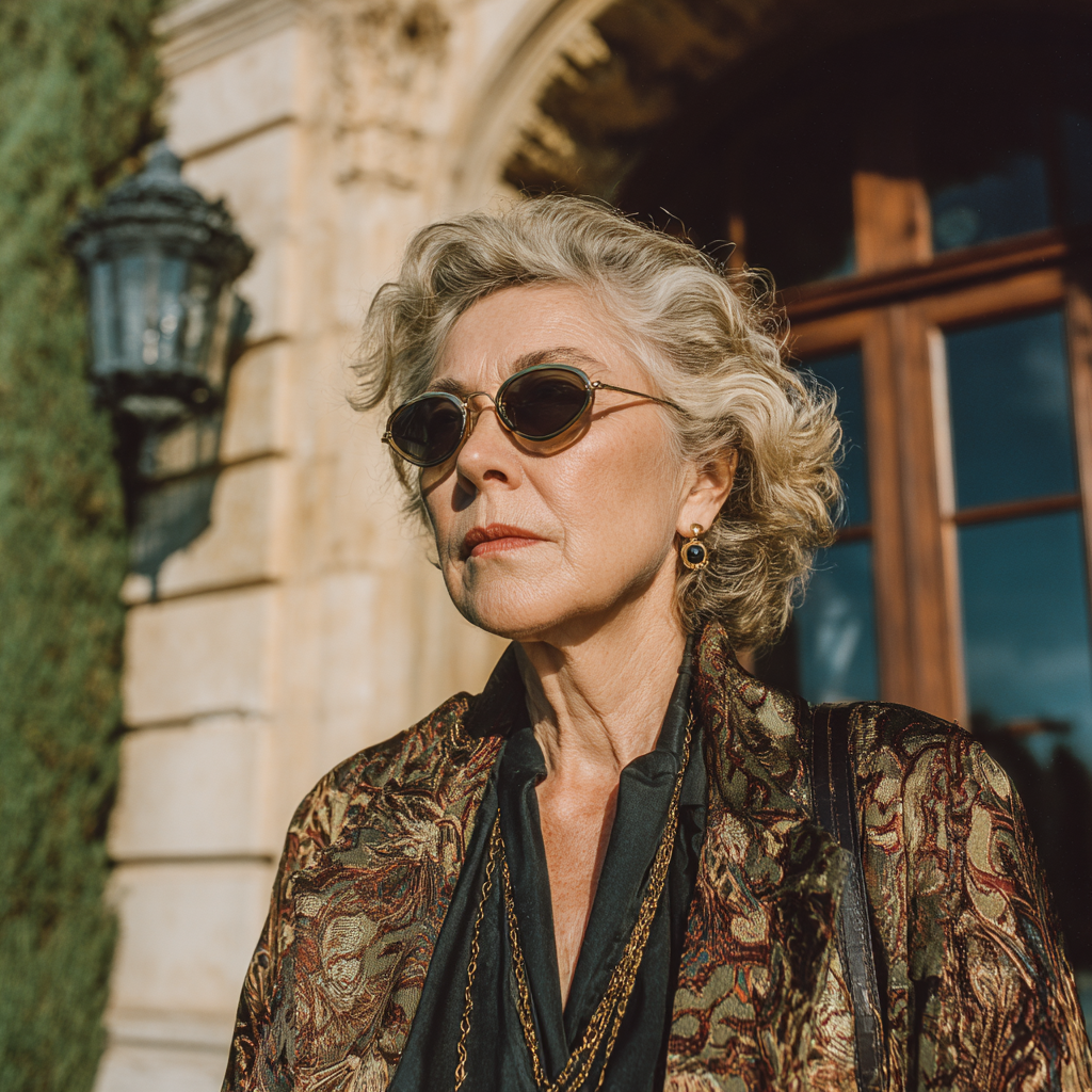 A serious woman standing at the door of her home | Source: Midjourney