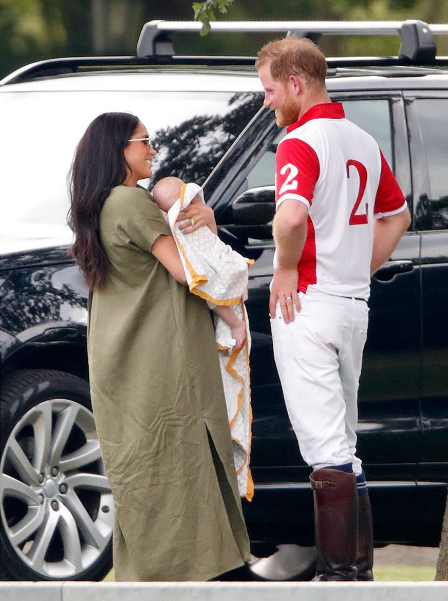 Prince Harry, and his wife Meghan Markle with their son Archie Harrison Mountbatten-Windsor at Billingbear Polo Club on July 10, 2019 in Wokingham, England. | Source: Getty Images