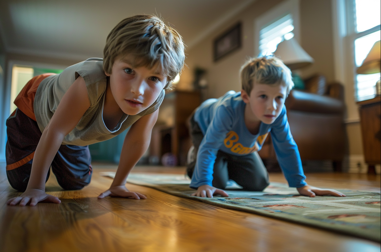 Two boys doing push ups | Source: Midjourney