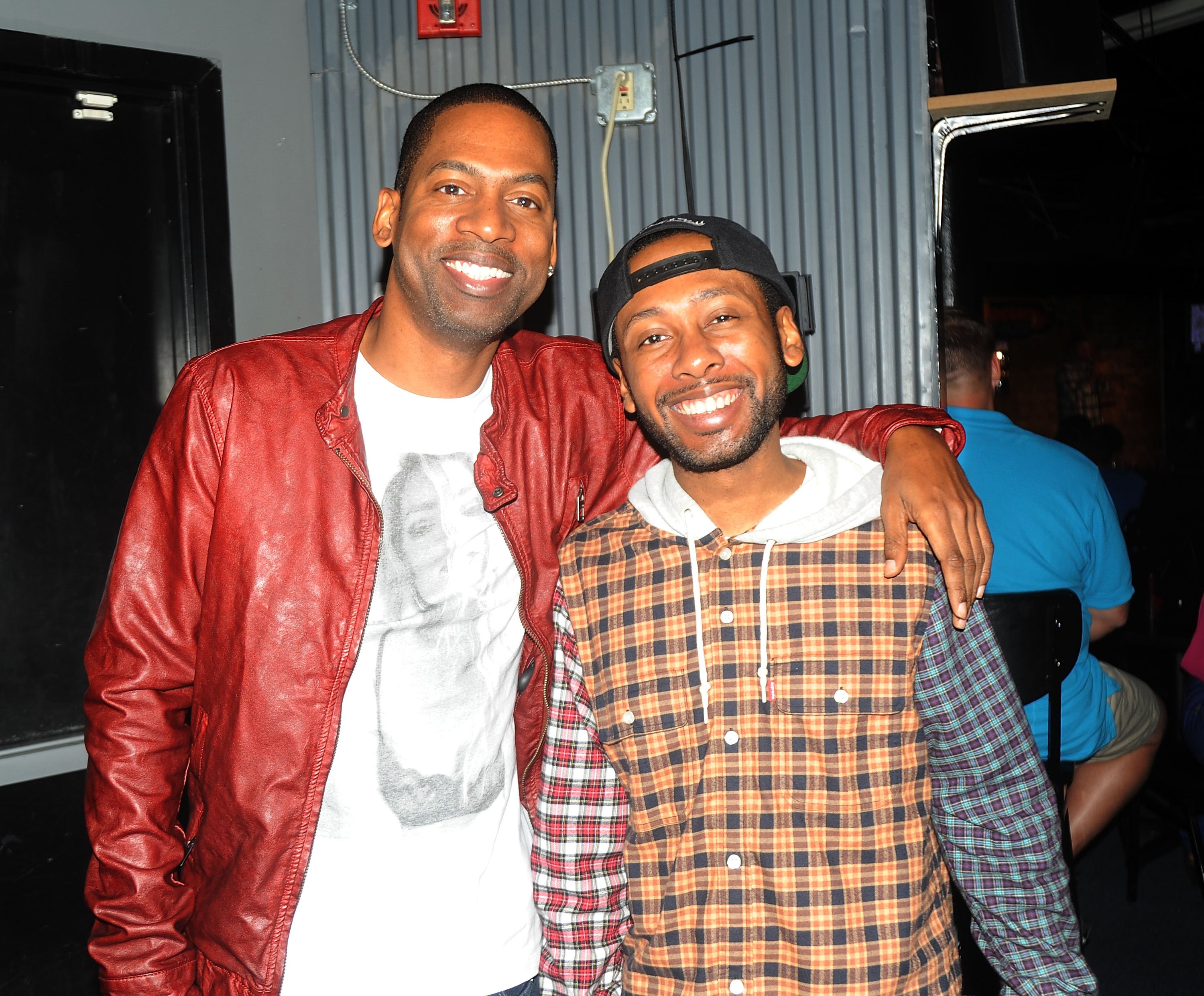 Tony Rock and his brother Jordan Rock backstage at The Stress Factory Comedy Club on August 15, 2014, in New Brunswick, New Jersey. | Source: Getty Images