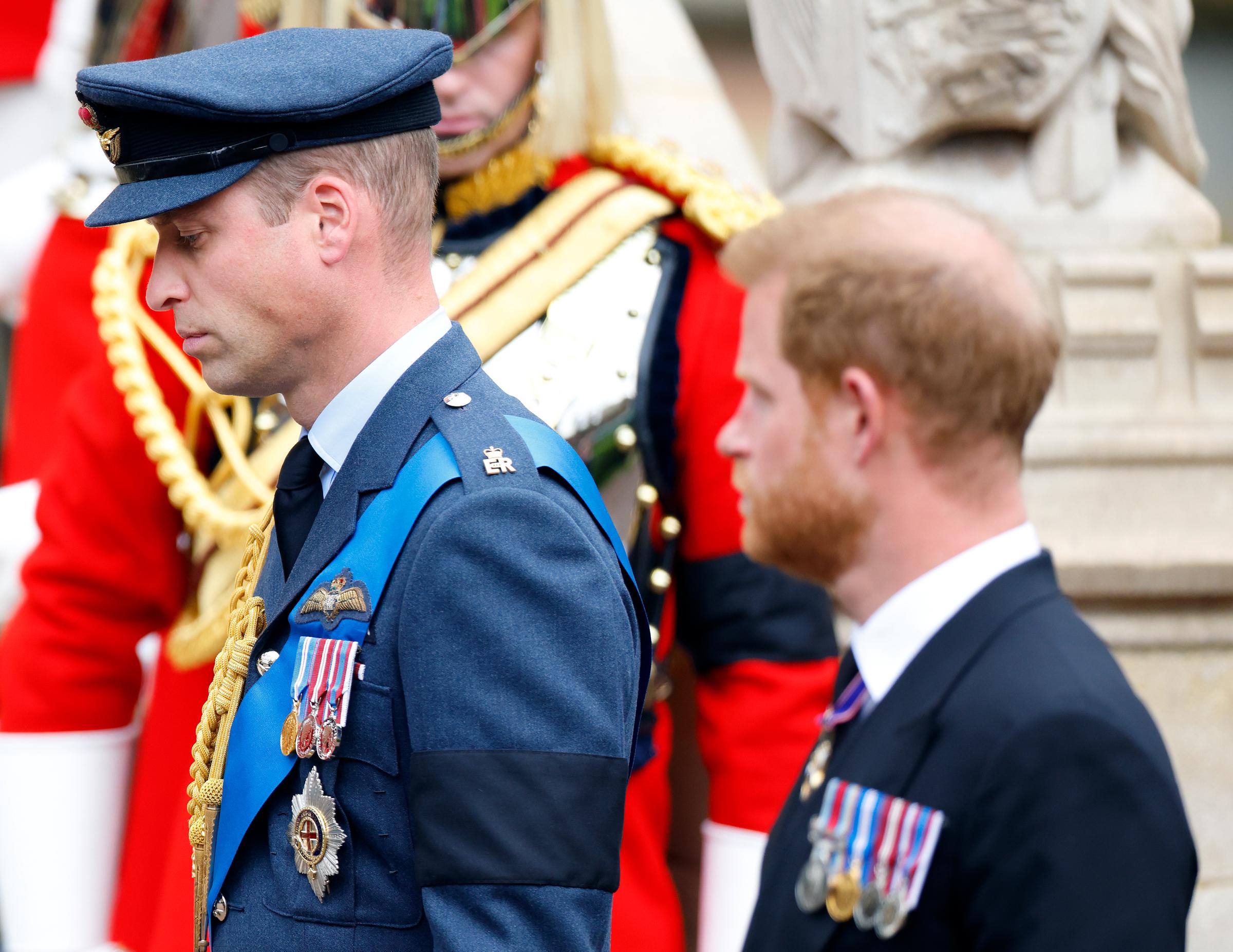 Prince William and Prince Harry at the Committal Service for the late Queen Elizabeth II at St Georges Chapel in Windsor, England on September 19, 2022 | Source: Getty Images